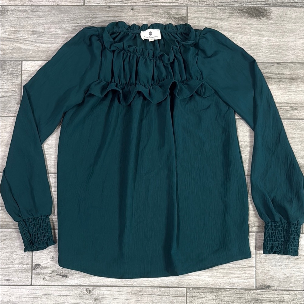 Teal Ruffled Long Sleeve Top